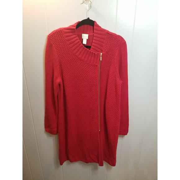 Chico's Dresses & Skirts - Chico's Women's Red Mock neck Full Zip Tunic‎ Cardigan Sweater Dress Size 1